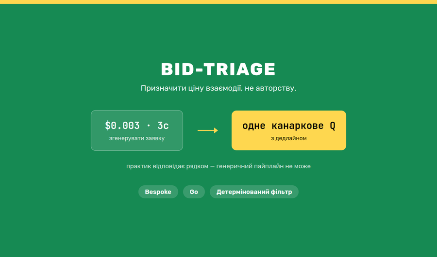 bid-triage — фільтр AI-шуму в заявках, під замовлення preview