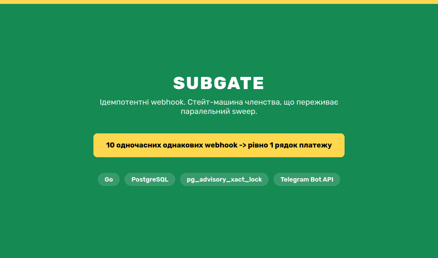 subgate — бекенд платного доступу до Telegram-каналу preview